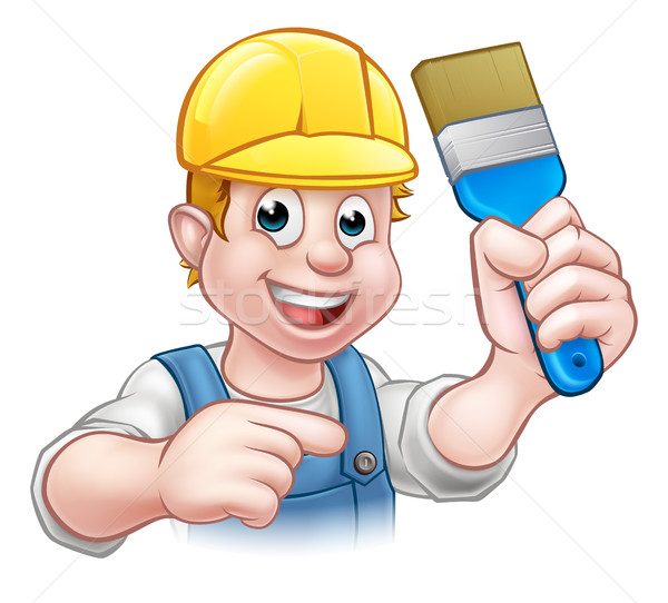 Handyman Painter Decorator With Paintbrush Stock photo © Krisdog