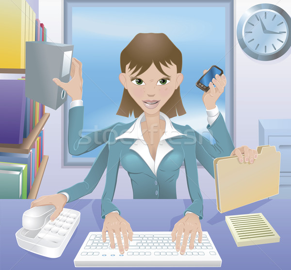 Femme d'affaires multitâche illustration occupés réussi bureau Photo stock © Krisdog
