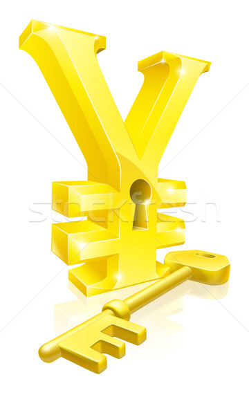 Yen chave trancar ilustração ouro assinar Foto stock © Krisdog