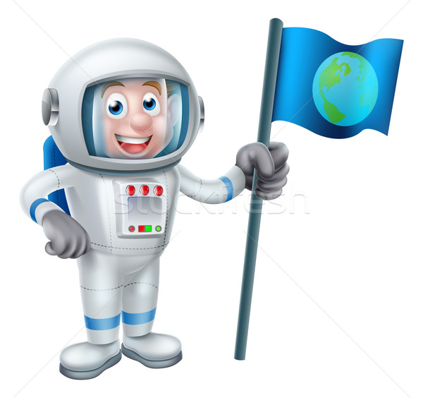Cartoon Astronaut Holding Flag Stock photo © Krisdog