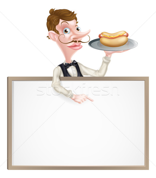 Cartoon официант хот-дог знак иллюстрация продовольствие Сток-фото © Krisdog