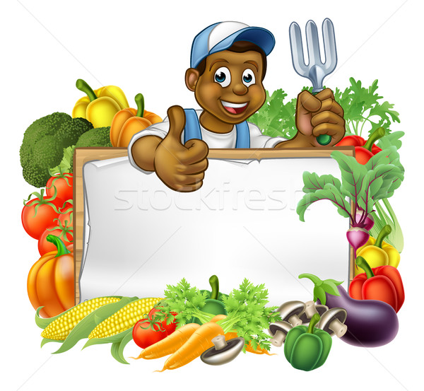 Cartoon Black Gardener Vegetables Sign Stock photo © Krisdog