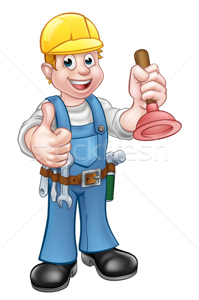 Plumber Handyman Holding Plunger Stock photo © Krisdog
