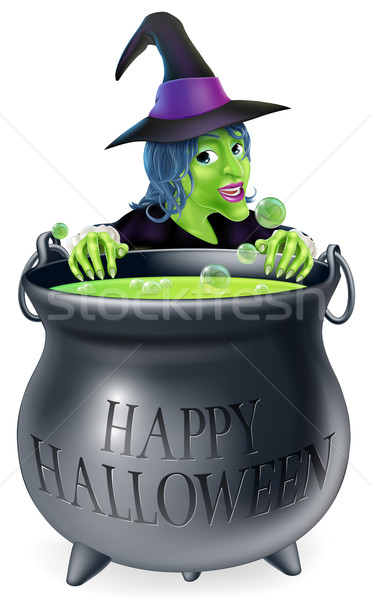 Halloween bruxa caldeirão ilustração desenho animado olhando Foto stock © Krisdog