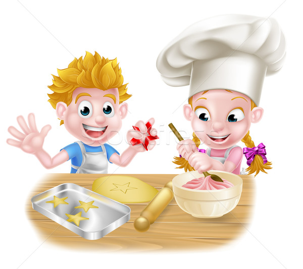 Stockfoto: Cartoon · jongen · meisje · chef · kinderen