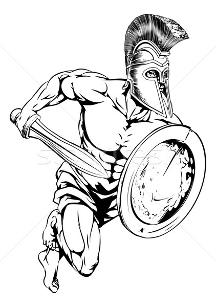 [[stock_photo]]: épée · bouclier · mascotte · illustration · gladiator · guerrier