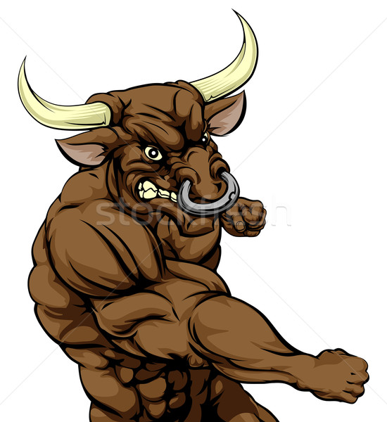 Bull mascot attacking with a punch Stock photo © Krisdog