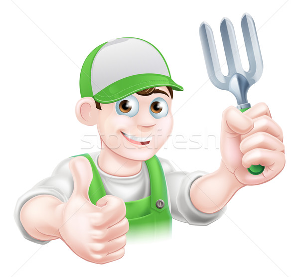 Cartoon Happy Gardener With Fork Stock photo © Krisdog