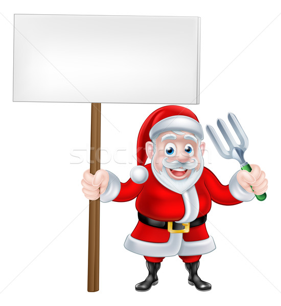Cartoon Santa Holding Sign and Fork Stock photo © Krisdog