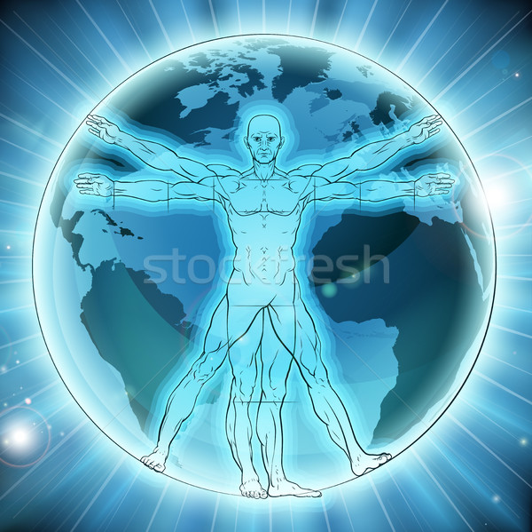 Vitruvian Man Earth Globe World Background Stock photo © Krisdog