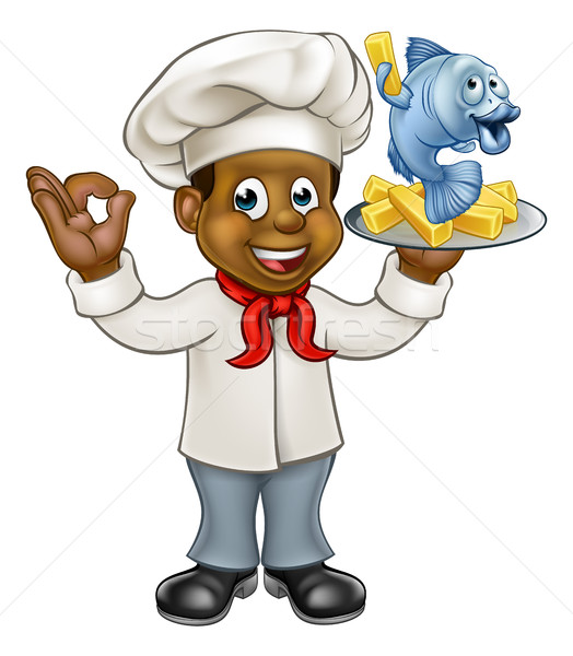 Cartoon Black Chef Fish and Chips  Stock photo © Krisdog