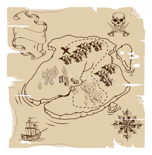 Kalóz kincstérkép illusztráció ódivatú sziget papír Stock fotó © Krisdog