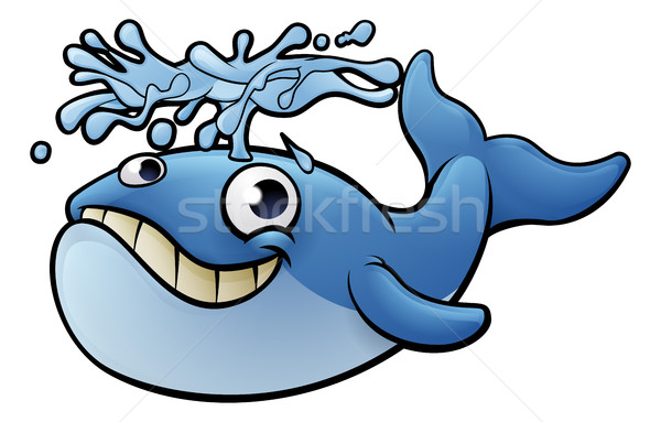 Karikatur Wal Illustration Zeichentrickfigur Wasser Schlag Stock foto © Krisdog