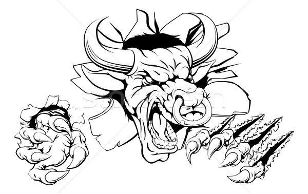 Stock photo: Bull breaking through wall