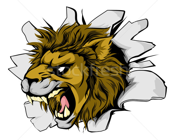 Lew sportowe maskotka przełom ilustracja głowie Zdjęcia stock © Krisdog