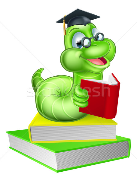 Bonitinho desenho animado lagarta verme sorridente verde Foto stock © Krisdog