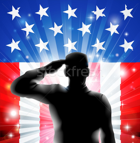 US flag military soldier saluting in silhouette Stock photo © Krisdog