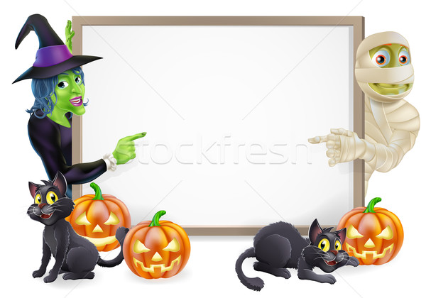 Mummy and Witch Halloween Sign Stock photo © Krisdog