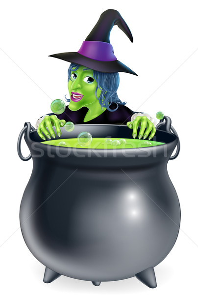 Witch kocioł cartoon charakter napar duży Zdjęcia stock © Krisdog