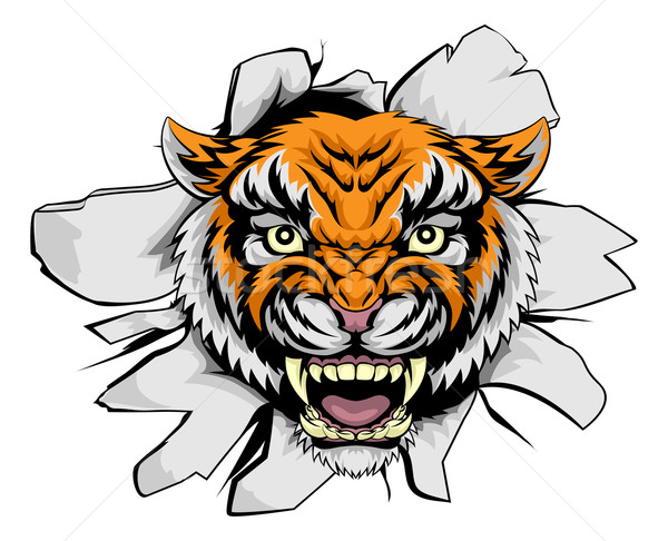 Tiger mascot ripping through Stock photo © Krisdog