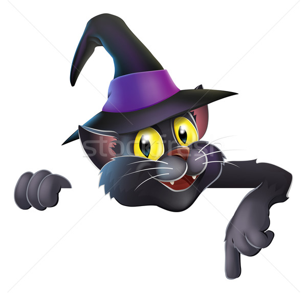 Pointing cartoon witchs cat Stock photo © Krisdog