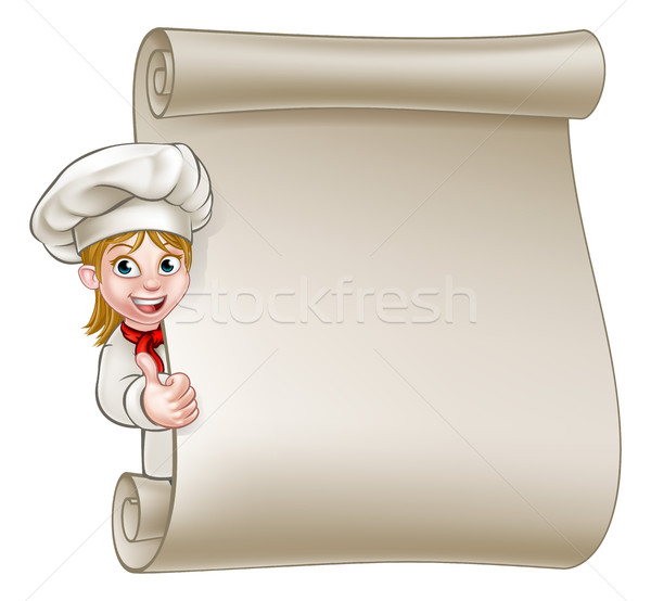 Cartoon femme chef menu défiler Baker [[stock_photo]] © Krisdog