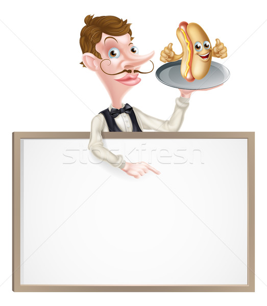 Cartoon Hotdog Waiter Butler Signboard Stock photo © Krisdog