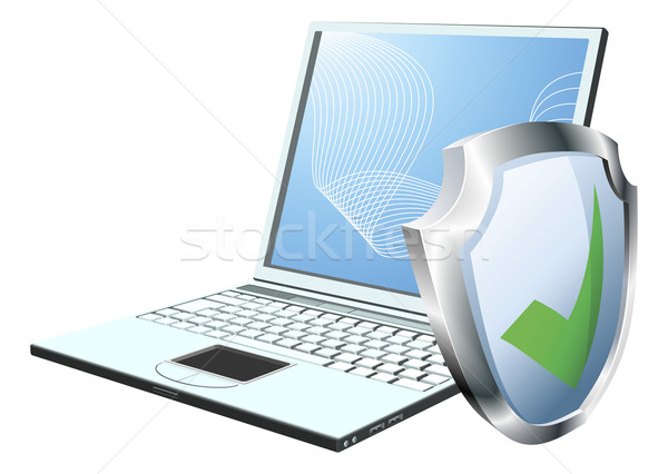 [[stock_photo]]: Ordinateur · sécurité · portable · bouclier · icône · internet