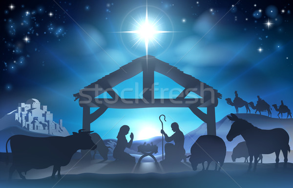 Foto stock: Natal · cena · tradicional · cristão · bebê · jesus