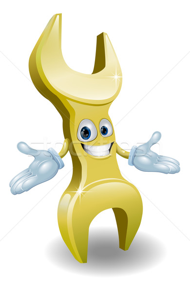 Schraubenschlüssel Zeichen Maskottchen Gold Schraubenschlüssel Illustration Stock foto © Krisdog