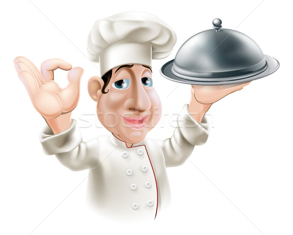 Cartoon chef with serving tray Stock photo © Krisdog