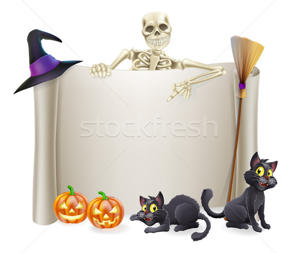 Halloween Skelett blättern Zeichen Zeichen über Stock foto © Krisdog