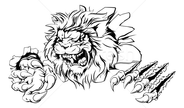 Löwen Klaue Durchbruch Krallen Zeichnung Papier Stock foto © Krisdog