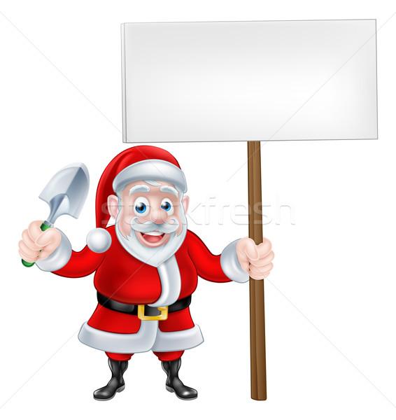 Cartoon Santa Holding Trowel and Sign Stock photo © Krisdog