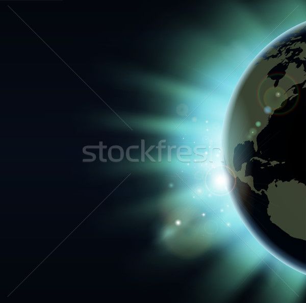 Világ földgömb fogyatkozás napfelkelte illusztráció Amerika Stock fotó © Krisdog