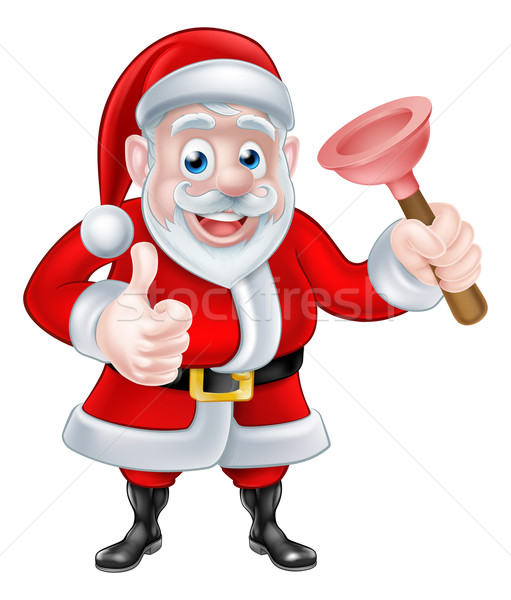 Cartoon Santa Giving Thumbs Up and Holding Plunger Stock photo © Krisdog