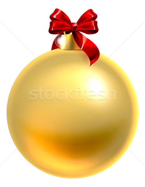 Gold Christmas Bauble With Red Bow Stock photo © Krisdog