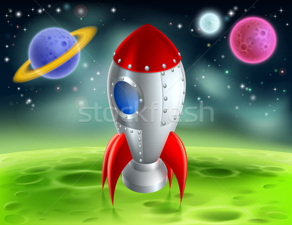 Cartoon raket vreemdeling planeet illustratie retro Stockfoto © Krisdog