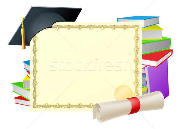 Stockfoto: Onderwijs · certificaat · exemplaar · ruimte · scroll · diploma · boeken