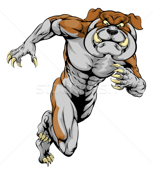 Stockfoto: Lopen · bulldog · mascotte · illustratie · scary · sport