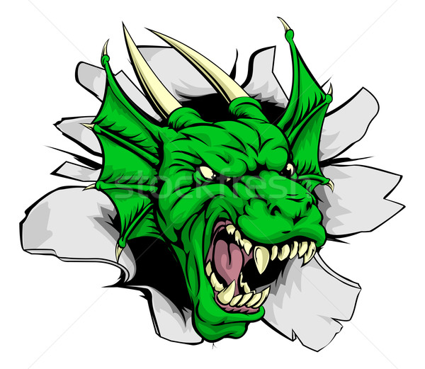 Drachen Maskottchen Wand grünen Sport Zeichen Stock foto © Krisdog
