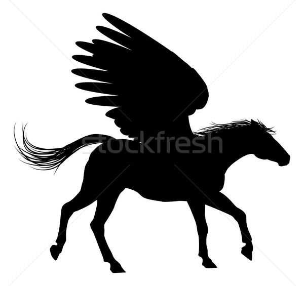 Stockfoto: Silhouet · mythisch · paard · achtergrond · benen · lopen