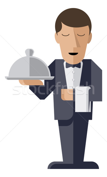 Waiter character with serving platter Stock photo © Krisdog