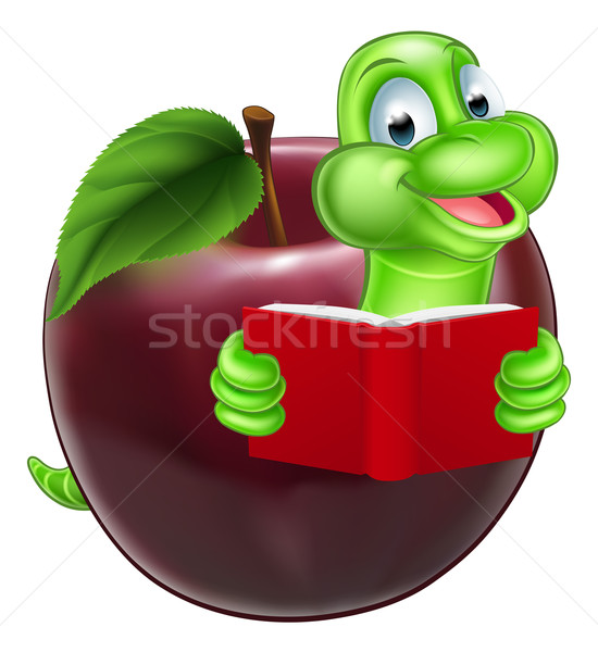 Cartoon яблоко книжный червь счастливым Cute Caterpillar Сток-фото © Krisdog