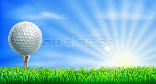 Imagine de stoc: Teren · de · golf · bilă · minge · de · golf · iarba · verde · câmp · soare