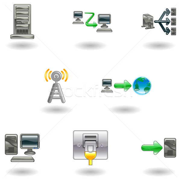 Glossy Computer Network Icon Set Stock photo © Krisdog