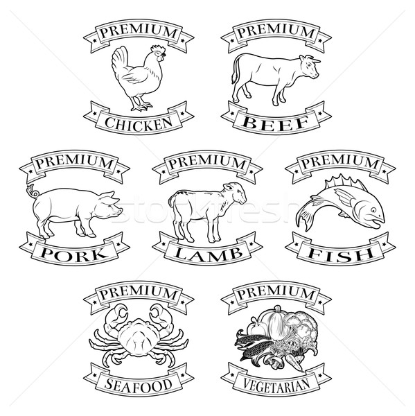 Premium meat and food types badges Stock photo © Krisdog