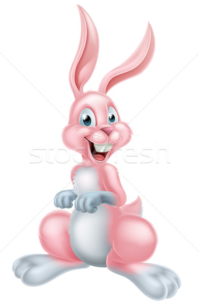 Foto stock: Rosa · Conejo · de · Pascua · conejo · Cartoon · sonriendo · primavera