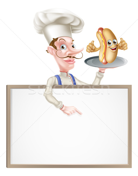 Hotdog Cartoon Chef Signboard Stock photo © Krisdog