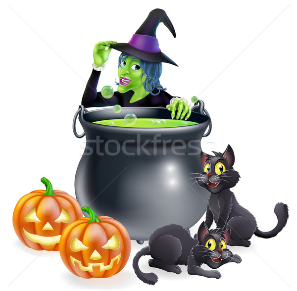 Witch Cartoon Halloween Scene Stock photo © Krisdog